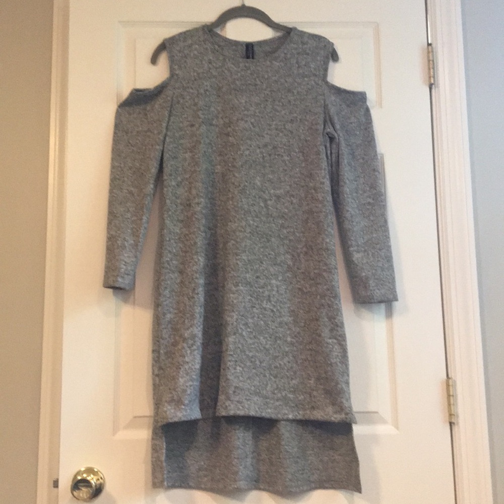 Dolce Bianca Cold Shoulder Heather Grey Long Tunic
